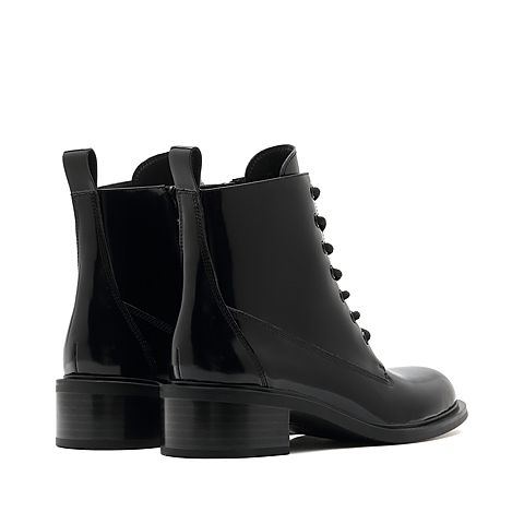 思加图2021冬季新款英伦风时尚马丁靴圆头粗跟短筒靴女靴EC301DD1