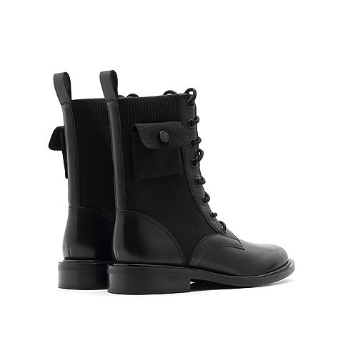 思加图2021冬季新款飞织马丁靴时尚中筒靴低跟靴子女皮靴EAJ15DZ1