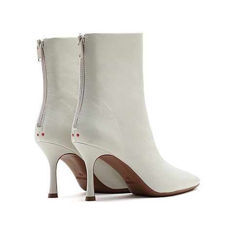 思加图2021冬季新款时尚鳄鱼纹小短靴方头细跟靴子女皮靴ECW02DD1
