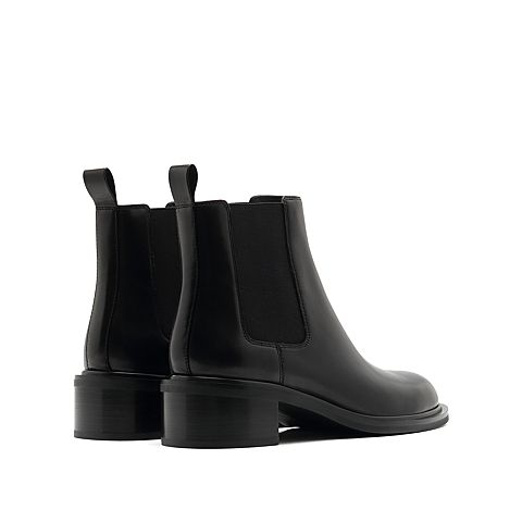 思加图2021冬季新款时尚简约切尔西靴圆头粗跟短靴女皮靴EC306DD1