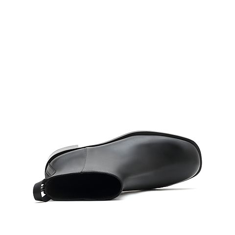 思加图2021冬季新款简约纯色粗跟小短靴后拉链短靴女皮靴EC501DD1