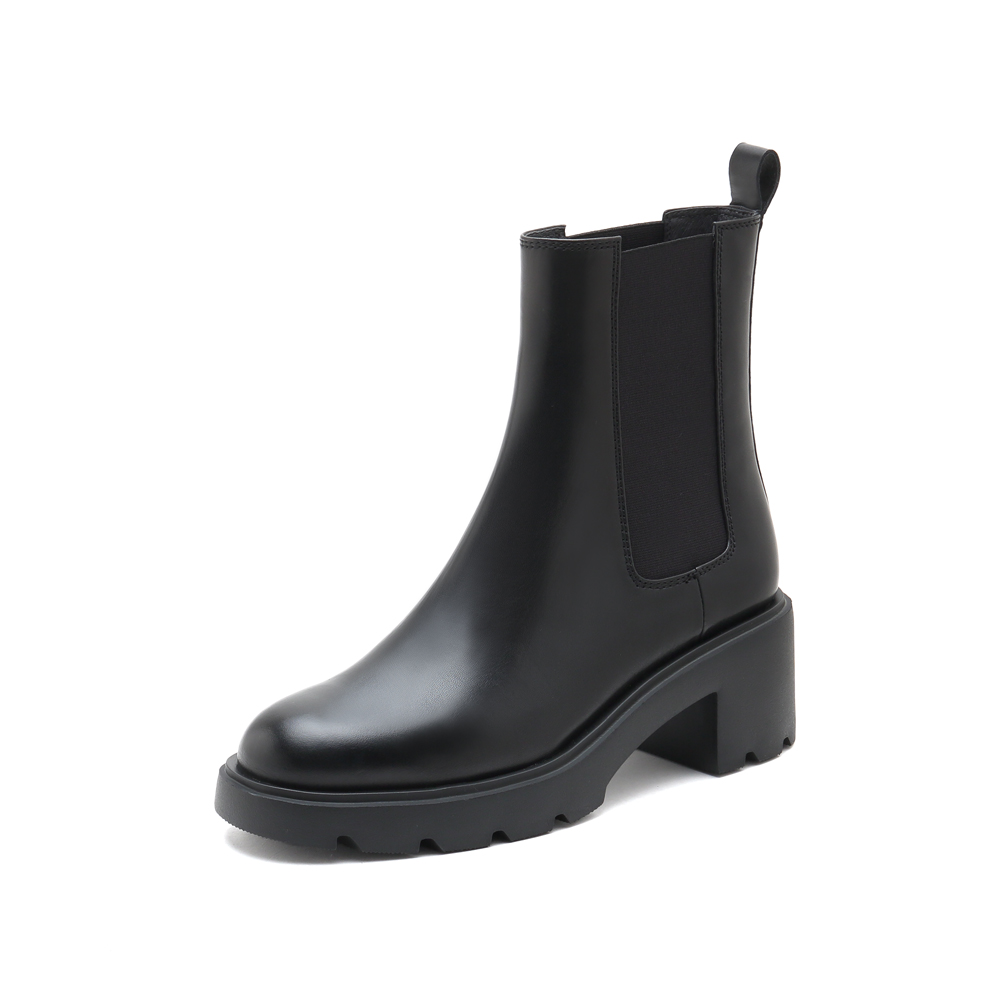 思加图2021冬季新款英伦风套筒切尔西靴粗跟小短靴女皮靴EDA02DD1