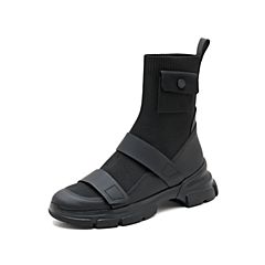 思加图2021冬季新款休闲飞织袜靴弹力靴圆头厚底短靴女靴9LI37DZ1