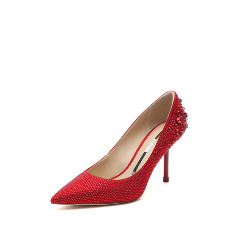 思加图2022秋季尖头浅口水钻细跟高跟婚鞋新款女鞋ED709CQ2