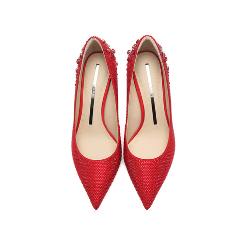 思加图2022秋季尖头浅口水钻细跟高跟婚鞋新款女鞋ED709CQ2