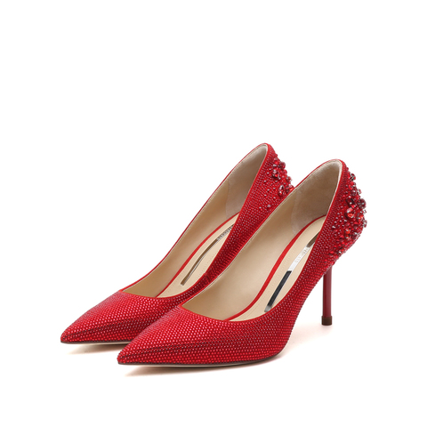 思加图2022秋季尖头浅口水钻细跟高跟婚鞋新款女鞋ED709CQ2