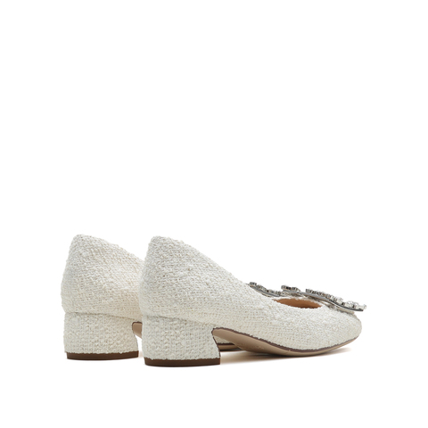 思加图2022秋季新款毛线布水钻方扣浅口单鞋粗跟女鞋EE101CQ2