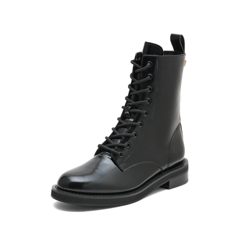 思加图2022冬季新款时尚马丁靴中筒靴女皮靴EFF14DZ2