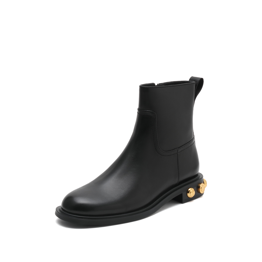 思加图2022冬季新款短靴时装靴甜酷粗跟女皮靴子EFD03DD2