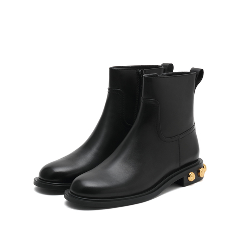 思加图2022冬季新款短靴时装靴甜酷粗跟女皮靴子EFD03DD2