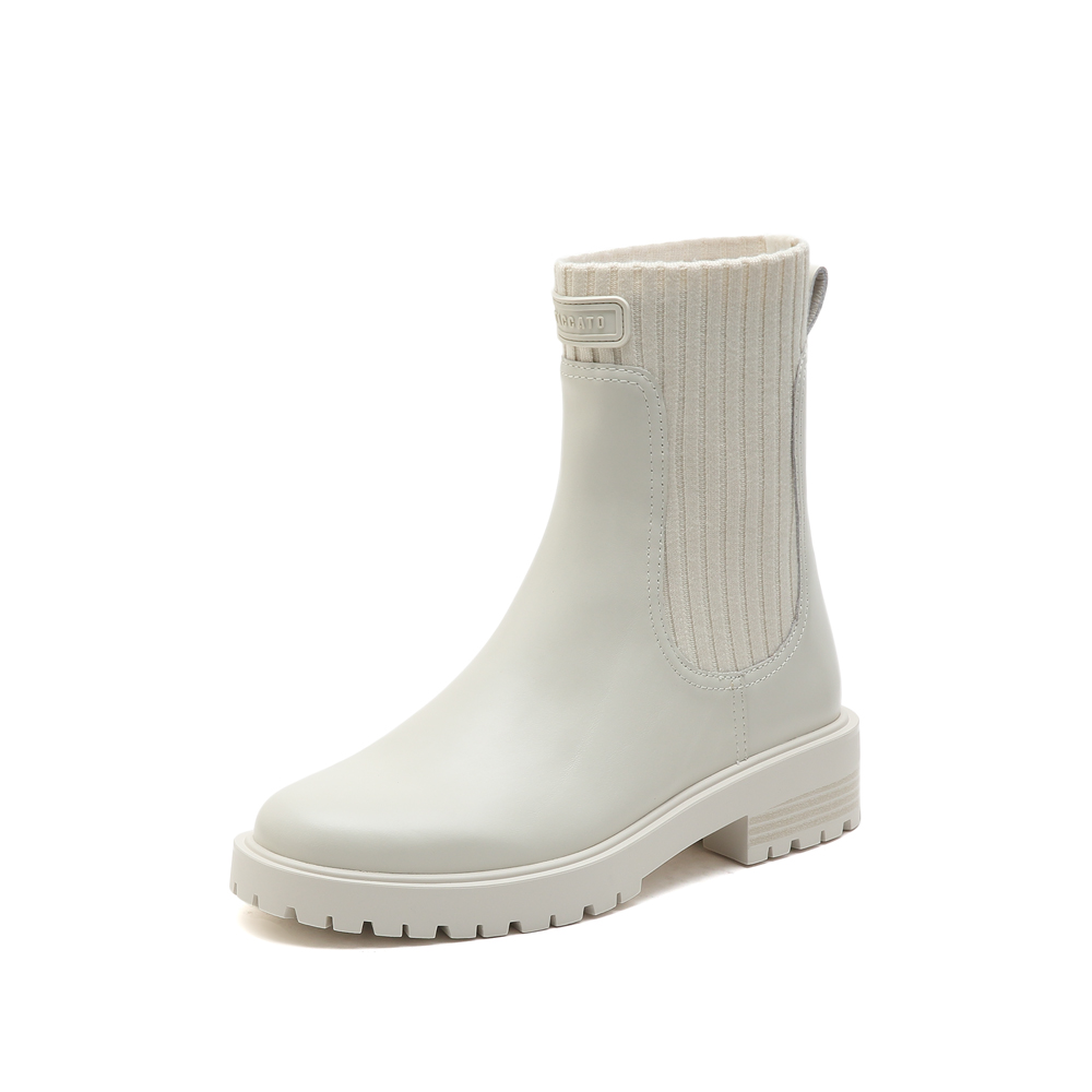 思加图2022冬季新款英伦风弹力靴中筒靴瘦瘦靴女皮靴EFO02DZ2