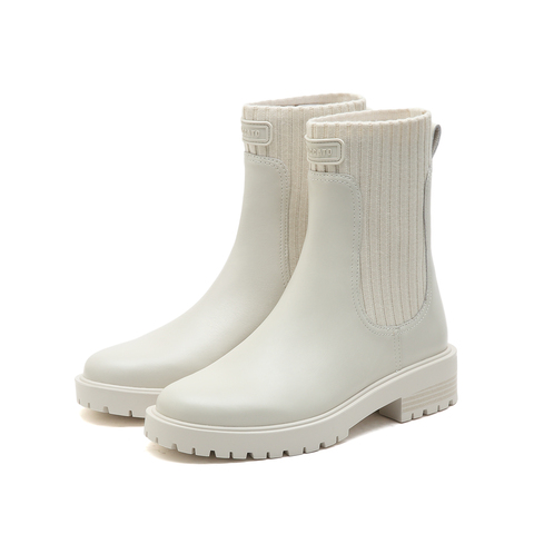 思加图2022冬季新款英伦风弹力靴中筒靴瘦瘦靴女皮靴EFO02DZ2