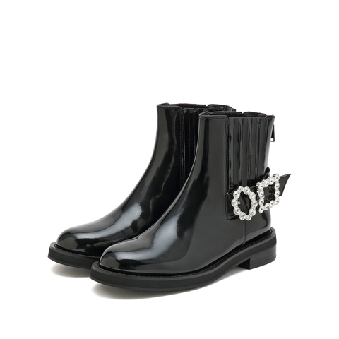 思加图2022冬季新款时尚水钻切尔西靴短靴低跟女皮靴EFF09DZ2
