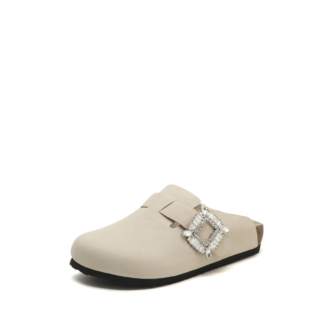 思加图2022秋季新款大圆头平底鞋后空凉鞋女皮鞋K2313CH2