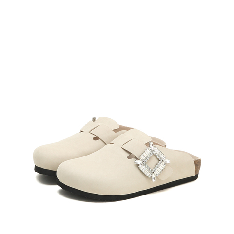 思加图2022秋季新款大圆头平底鞋后空凉鞋女皮鞋K2313CH2