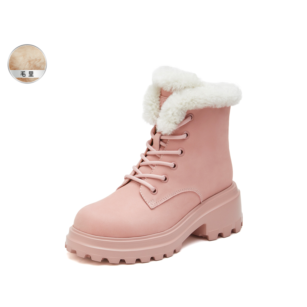 思加图2022冬季新款厚底保暖毛里雪地靴时装短靴女皮靴M8901DD2