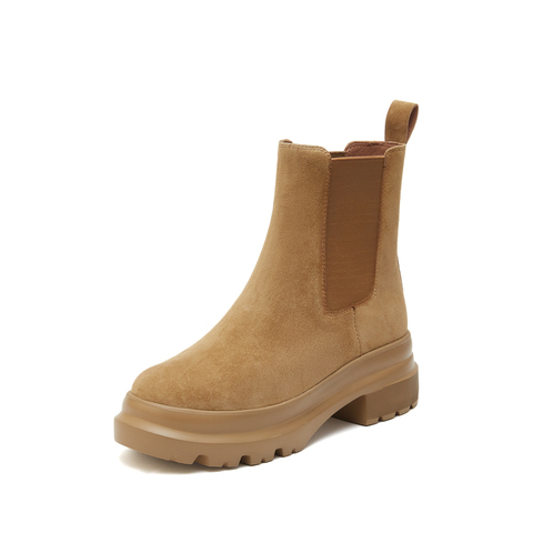 思加图2022冬季新款大黄靴切尔西靴烟筒靴时尚短靴女靴EF310DD2
