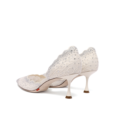 思加图2023秋季新款星光仙女鞋蕾丝单鞋细高跟鞋优雅婚鞋女鞋子ED374CK3