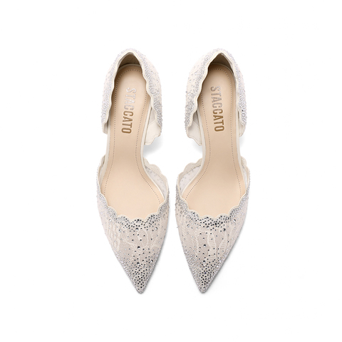 思加图2023秋季新款星光仙女鞋蕾丝单鞋细高跟鞋优雅婚鞋女鞋子ED374CK3