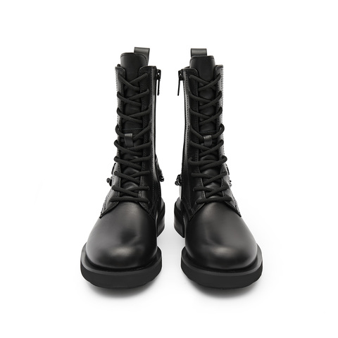 思加图2023冬季新款英伦风马丁靴中筒靴粗跟时装靴机车女皮靴EOQ13DZ3