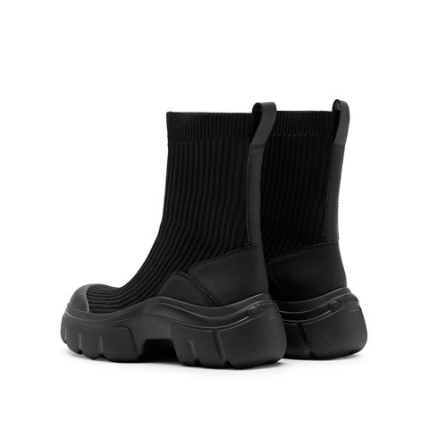 思加图2023冬季新款甜酷弹力靴袜靴瘦瘦靴中筒靴厚底黑色女靴ESF09DZ3