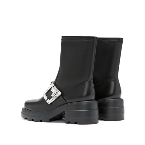 思加图2023冬季新款甜酷中筒靴瘦瘦靴厚底时装靴黑色女靴子EEZ17DZ3