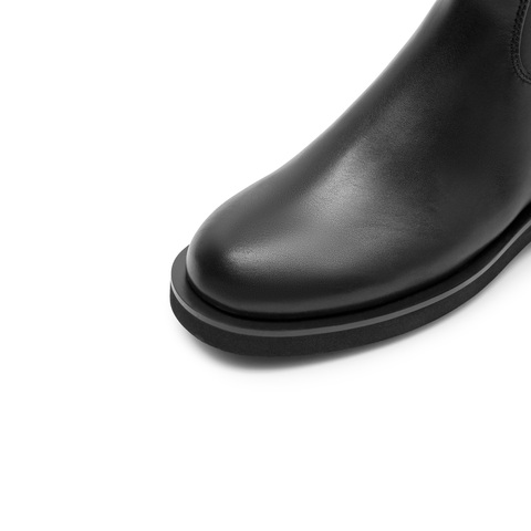 思加图2023冬季新款骑士夜曲长靴高筒靴机车靴粗跟黑色女皮靴EOQ01DG3