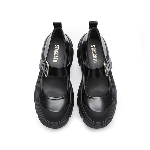 思加图2024春季新款复古浅口玛丽珍鞋厚底黑色小皮鞋女单鞋ESF12AQ4