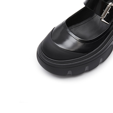 思加图2024春季新款复古浅口玛丽珍鞋厚底黑色小皮鞋女单鞋ESF12AQ4