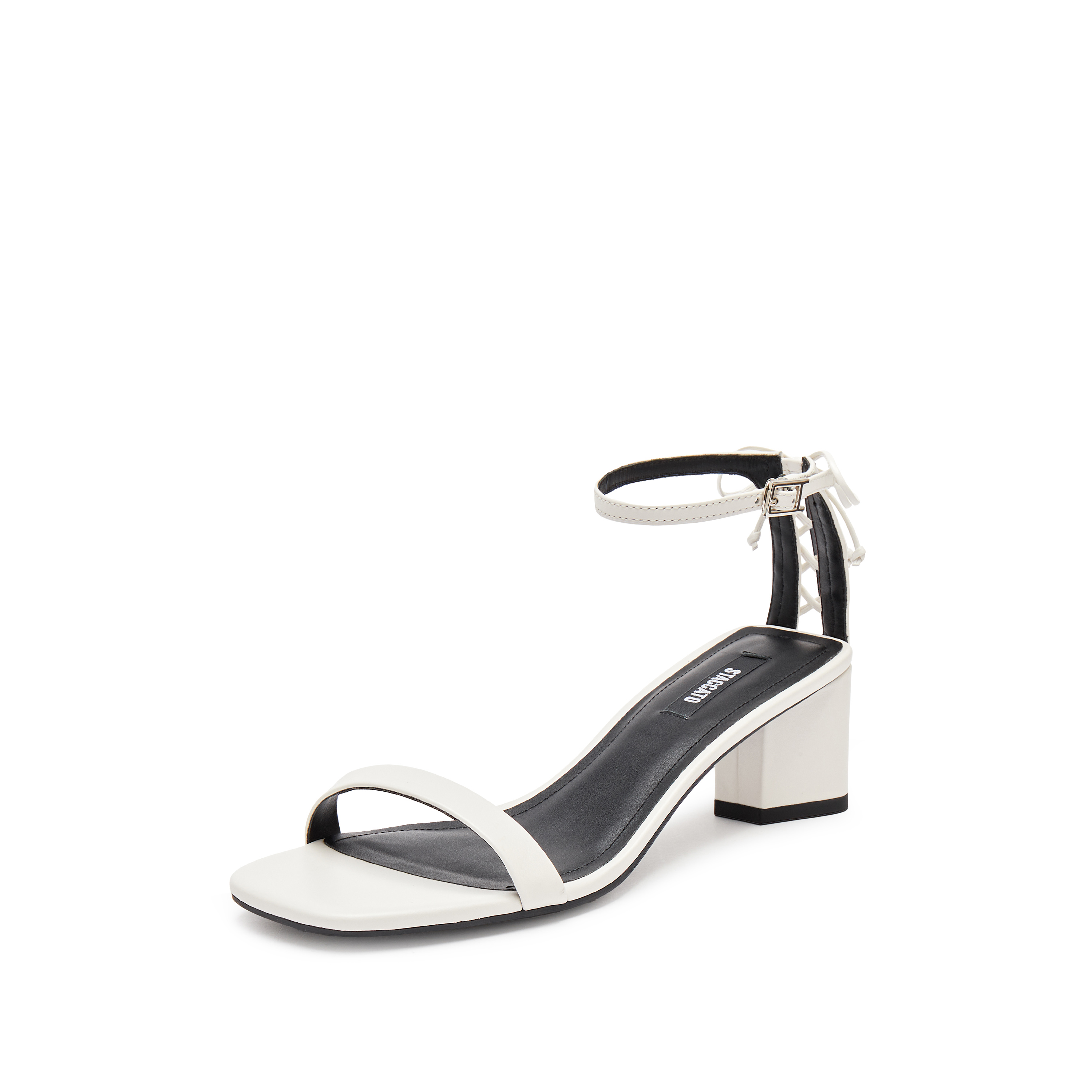 思加图2024夏季新款Diva粗跟鞋优雅一字带凉鞋方头女凉鞋EG001BL4