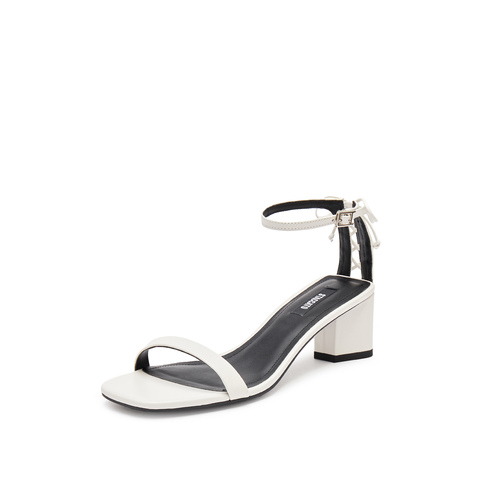 思加图2024夏季新款Diva粗跟鞋优雅一字带凉鞋方头女凉鞋EG001BL4