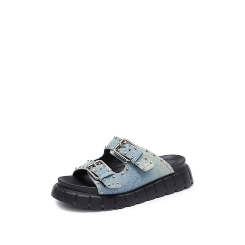 思加图2024夏季新款流浪牛仔勃肯拖鞋厚底凉拖鞋外穿女拖鞋EJO08BT4