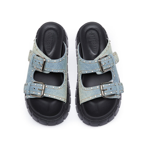 思加图2024夏季新款流浪牛仔勃肯拖鞋厚底凉拖鞋外穿女拖鞋EJO08BT4