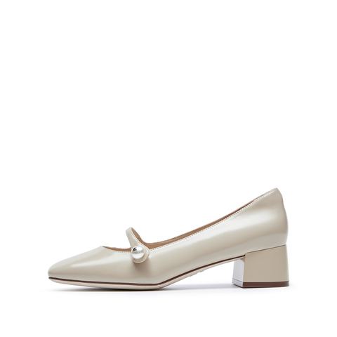 思加图2024秋季新款法式玛丽珍鞋粗跟浅口鞋银色女单鞋S5368CQ4