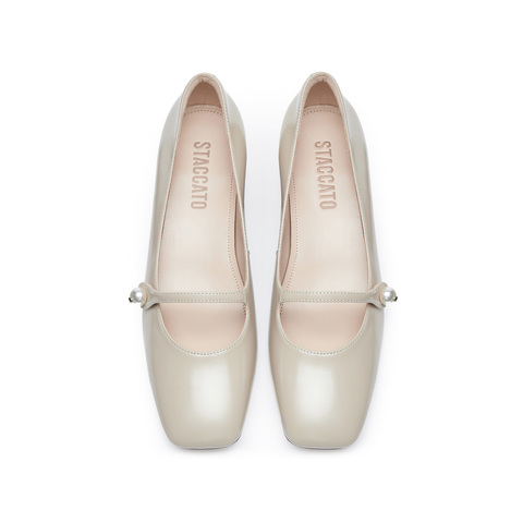 思加图2024秋季新款法式玛丽珍鞋粗跟浅口鞋银色女单鞋S5368CQ4