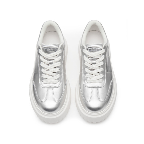 思加图2024秋季新款板鞋厚底增高运动休闲鞋银色百搭女鞋H0082CM4