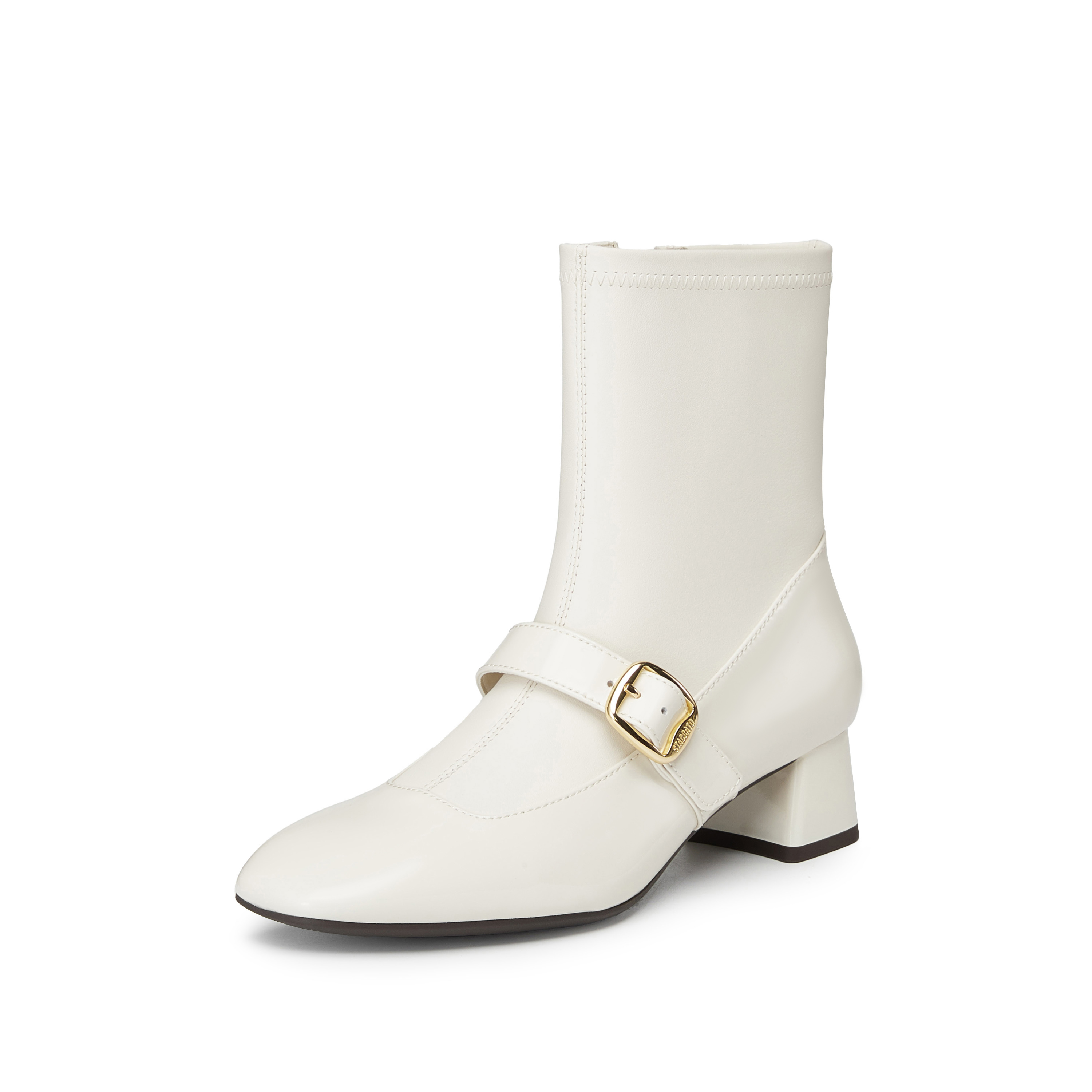 思加图2024冬季新款小玛丽奶油靴中靴粗跟时装靴女皮靴9U001DZ4