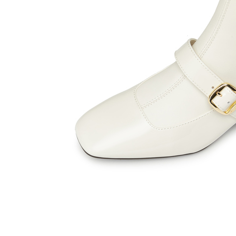 思加图2024冬季新款小玛丽奶油靴中靴粗跟时装靴女皮靴9U001DZ4