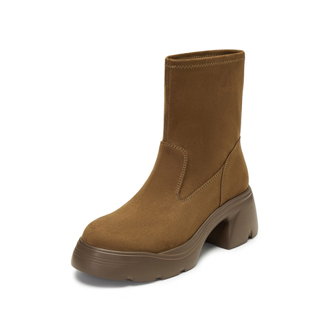 思加图2024冬季新款小马蹄弹力靴中靴瘦瘦靴厚底女时装靴EZJ01DZ4