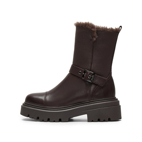 思加图2024冬季新款旅梦人机车靴中靴厚底增高女皮靴子S8537DZ4