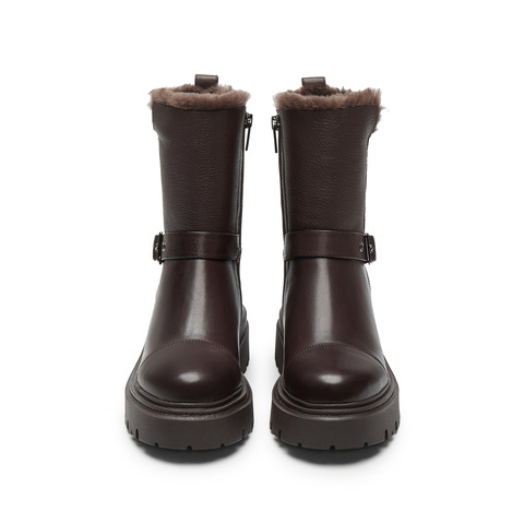 思加图2024冬季新款旅梦人机车靴中靴厚底增高女皮靴子S8537DZ4