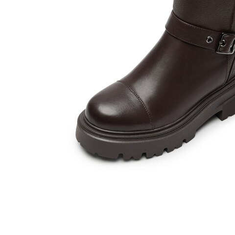 思加图2024冬季新款旅梦人机车靴中靴厚底增高女皮靴子S8537DZ4