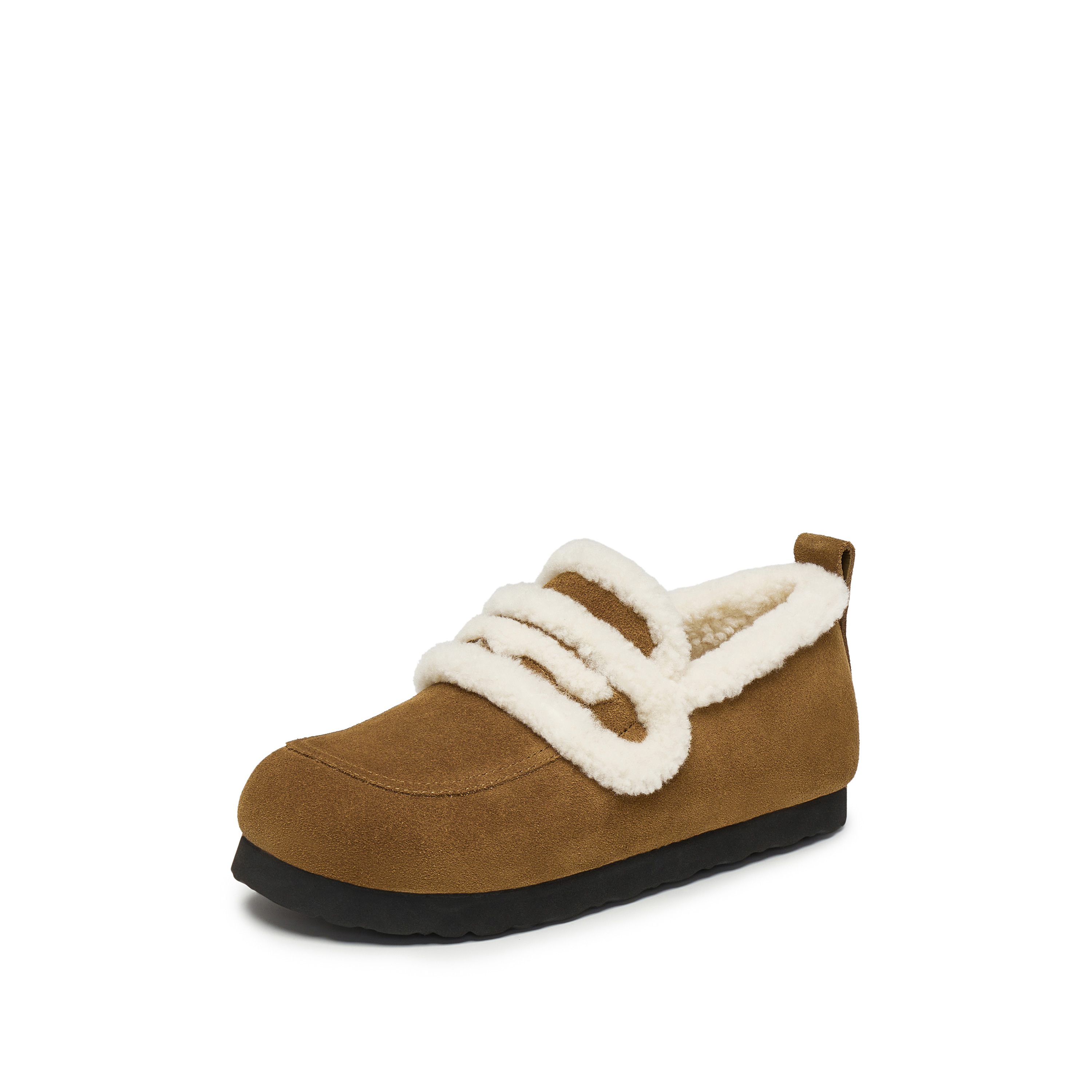 思加图2024冬季新款复古毛毛鞋保暖平底鞋乐福鞋女鞋子S9523DA4