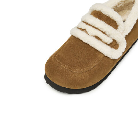 思加图2024冬季新款复古毛毛鞋保暖平底鞋乐福鞋女鞋子S9523DA4