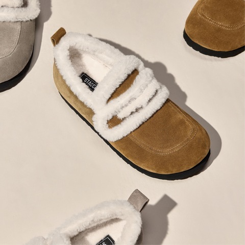 思加图2024冬季新款复古毛毛鞋保暖平底鞋乐福鞋女鞋子S9523DA4