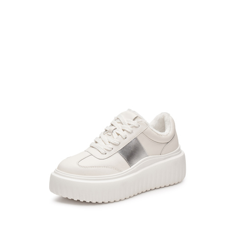 思加图2024秋季新款板鞋厚底增高运动休闲鞋银色百搭女鞋H0082CM4