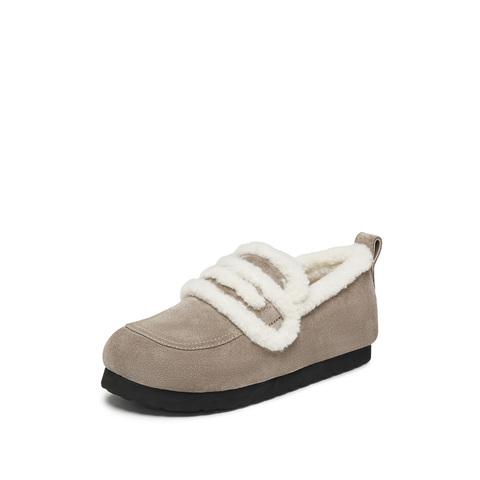 思加图2024冬季新款复古毛毛鞋保暖平底鞋乐福鞋女鞋子S9523DA4