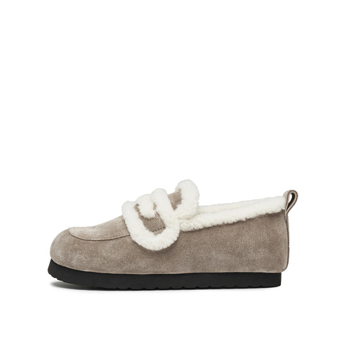 思加图2024冬季新款复古毛毛鞋保暖平底鞋乐福鞋女鞋子S9523DA4