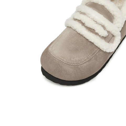 思加图2024冬季新款复古毛毛鞋保暖平底鞋乐福鞋女鞋子S9523DA4