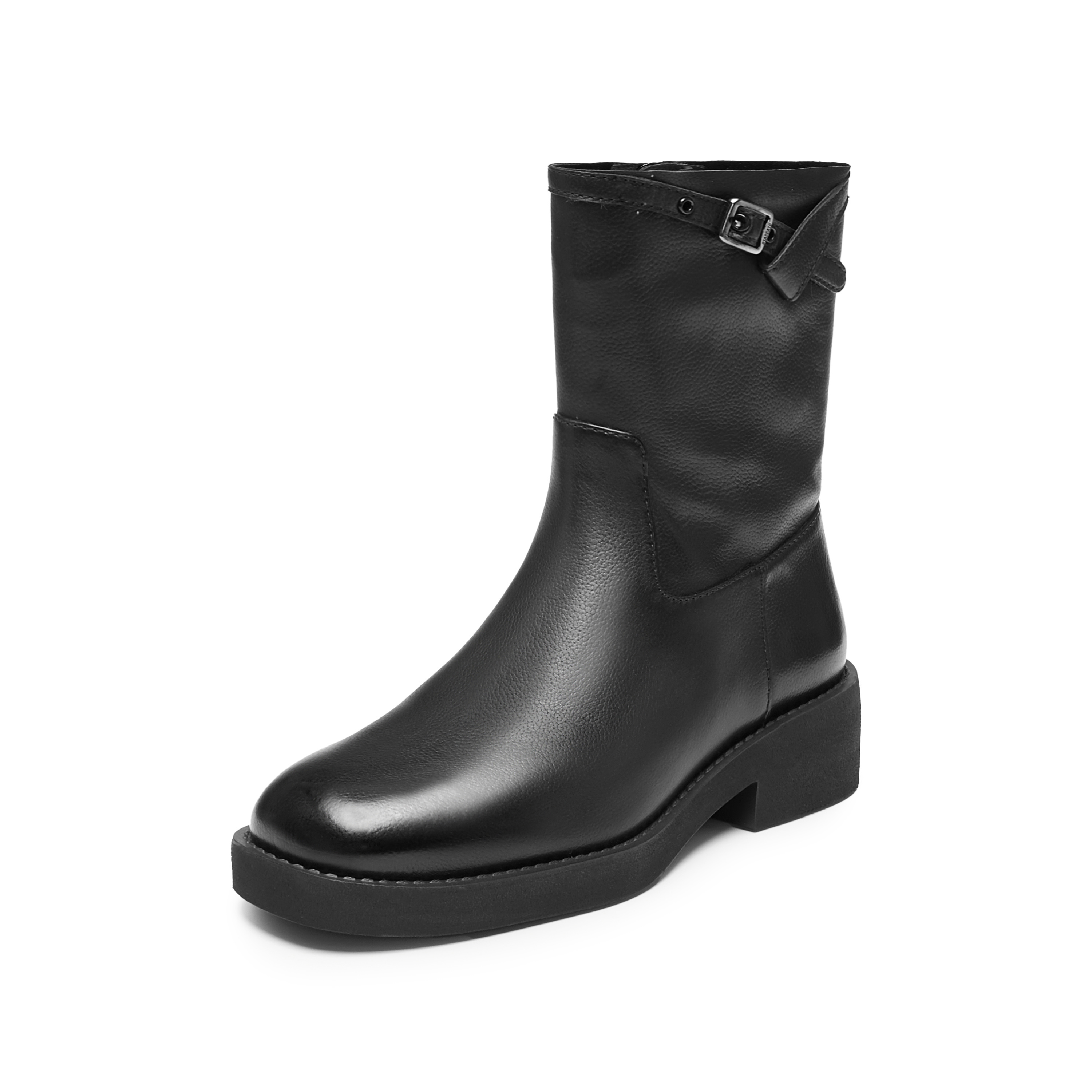 思加图2024冬季新款乌木玫瑰工装靴中靴时装靴粗跟女皮靴9Y007DZ4